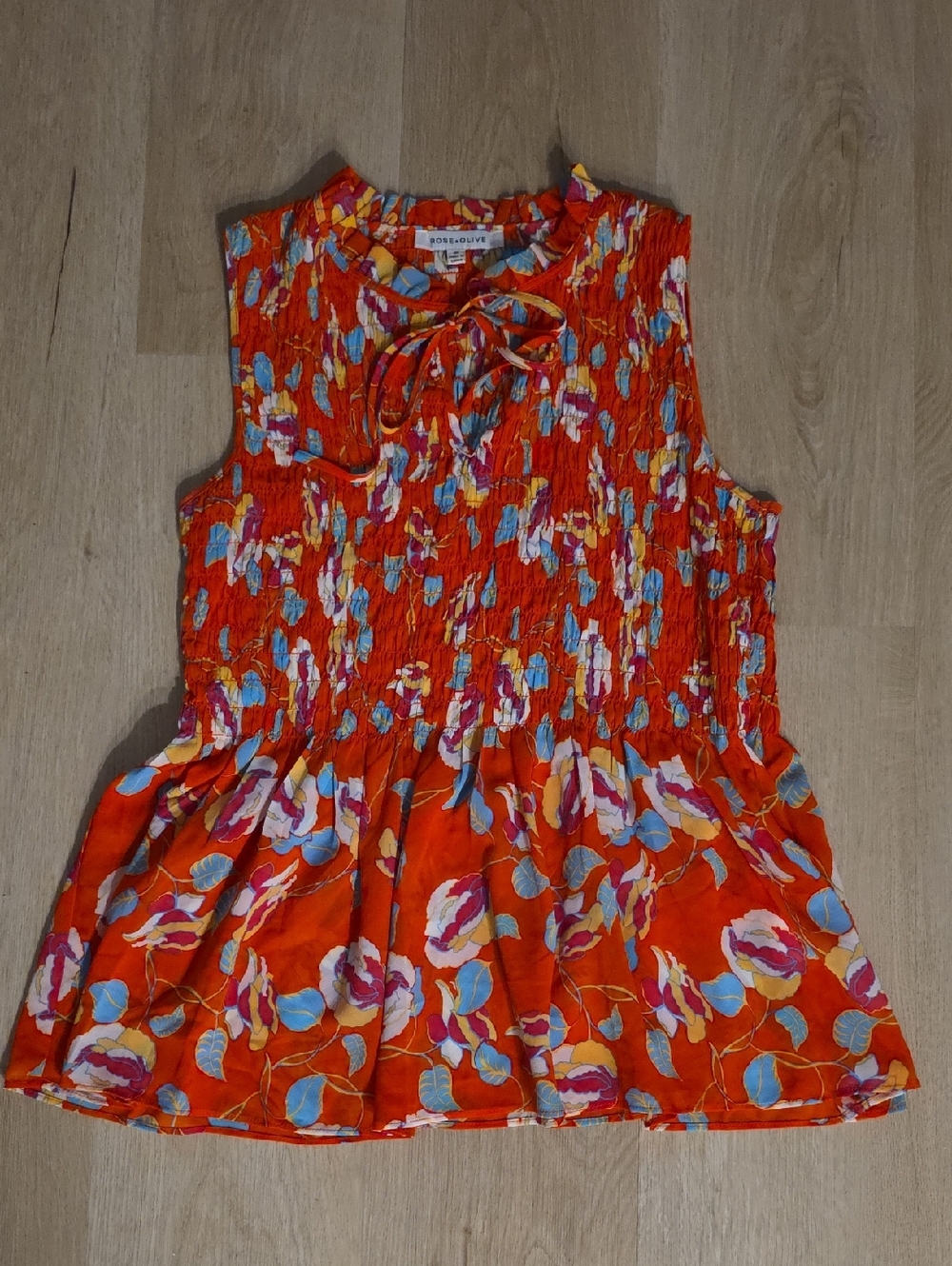 Rose & Olive Red Floral Tie-Neck Peplum Blouse